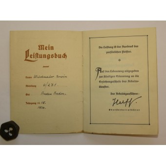Книга личных достижение военнослужащего РАД в Reichsarbeitsdienst GAU 27 Baden. Espenlaub militaria